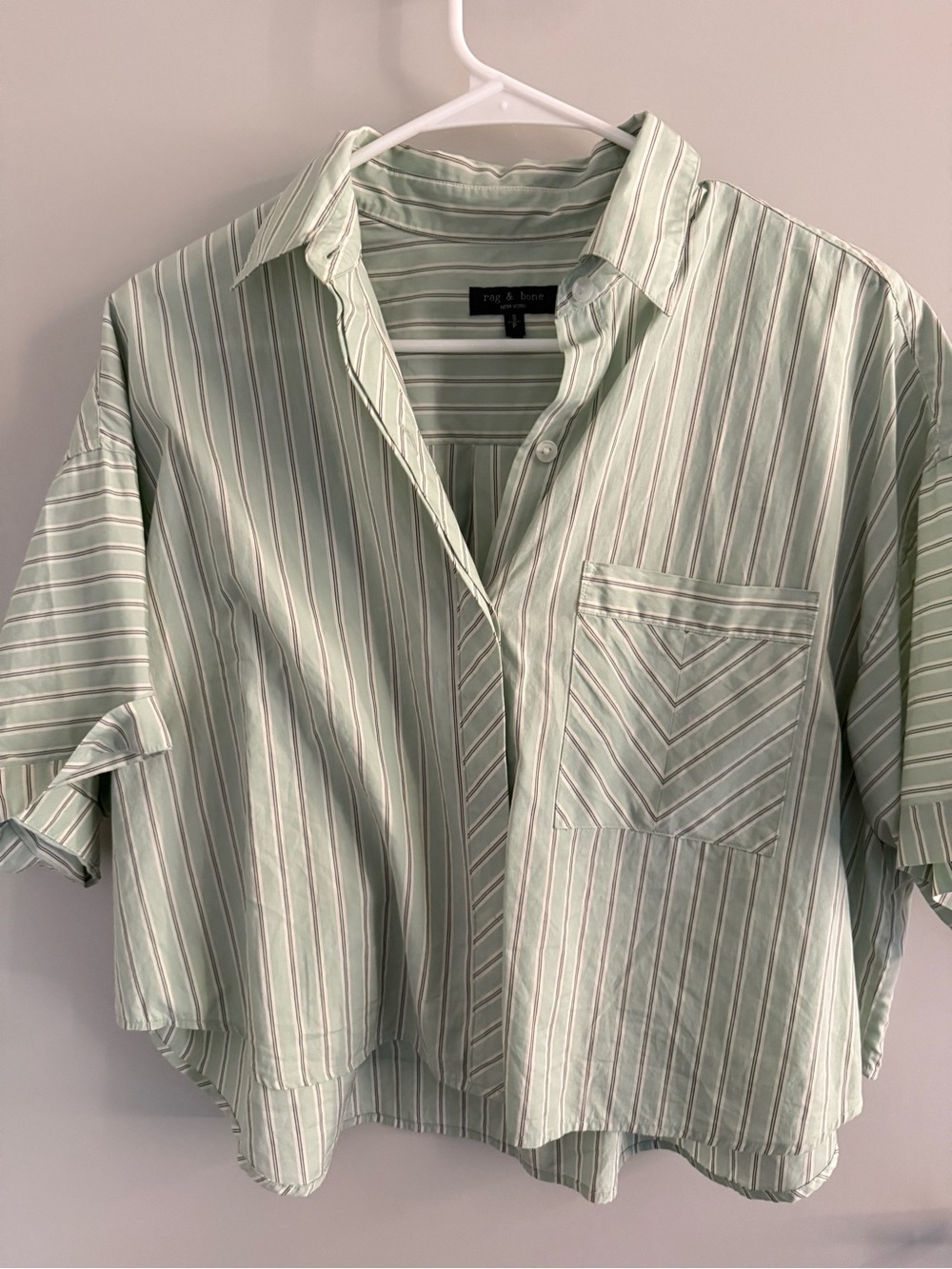 Rag & Bone Marin Short-Sleeve Striped Shirt Mint Green Small